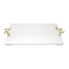 Imagem de Bandeja de Madeira Laqueada Branca Alça Ouro - 45 x 30 cm - Woodart