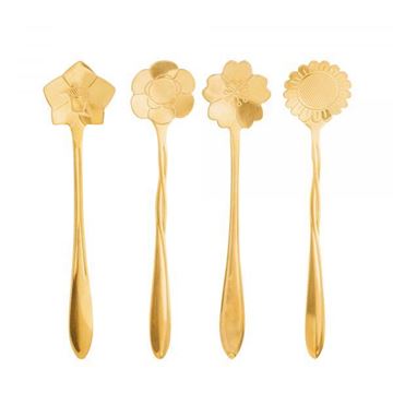 Imagem de Jogo de Colheres para Chá Flower Dourada - 4 Peças - Bon Gourmet