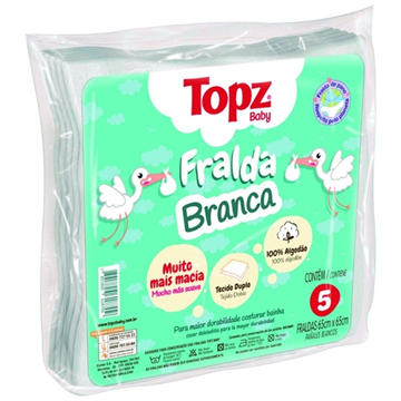 Imagem de Fralda Branca Básica - 5 Peças - Topz Baby