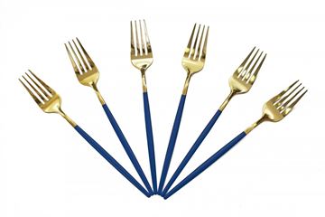 Imagem de Jogo de Garfos para Mesa Slim - Azul com Dourado - 6 Peças