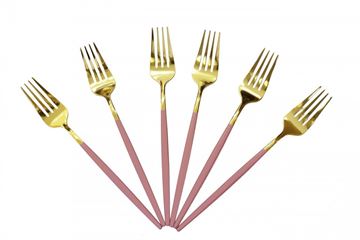 Imagem de Jogo de Garfos para Mesa Slim - Rosa com Dourado - 6 Peças