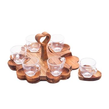 Imagem de Conjunto 6 Xícaras para Café 65ml e Suporte Madeira Coração - Woodart